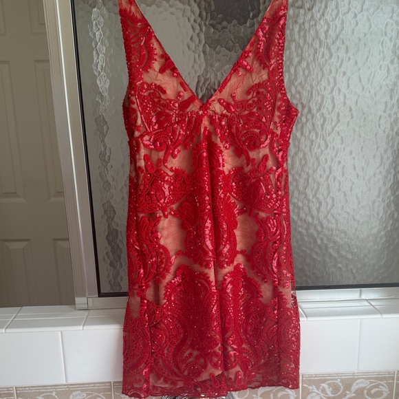 NWT Free People Red Sequin Embroidered Slip Dress - Picture 7 of 8